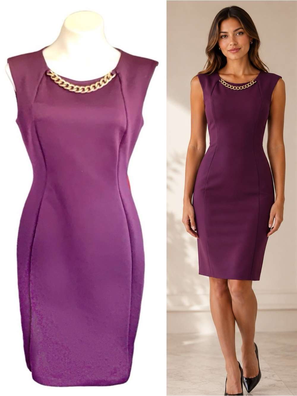 Calvin Klein Hourglass Chain Necklace Sheath Dress